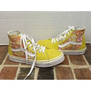 Vans Sk8-Hi Tapered Yellow High Top Sneakers Retro 70s Floral Paisley Shoes Wm 8